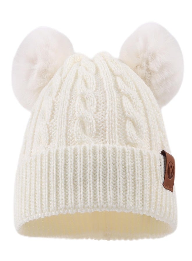 PESAAT Warm Toddler Girl Beanie Knit Winter Hats for Kids Twist Baby Boys Girls Hat 1-4 Years (White) - Image 1